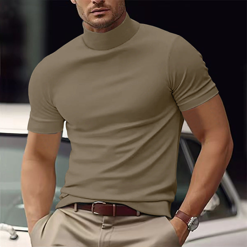 MEELANO Til Mænd Casual Modern Basic Turtleneck T-shirt Med Korte Ærmer Kaki