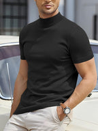 MEELANO Til Mænd Casual Modern Basic Turtleneck T-shirt Med Korte Ærmer Sort