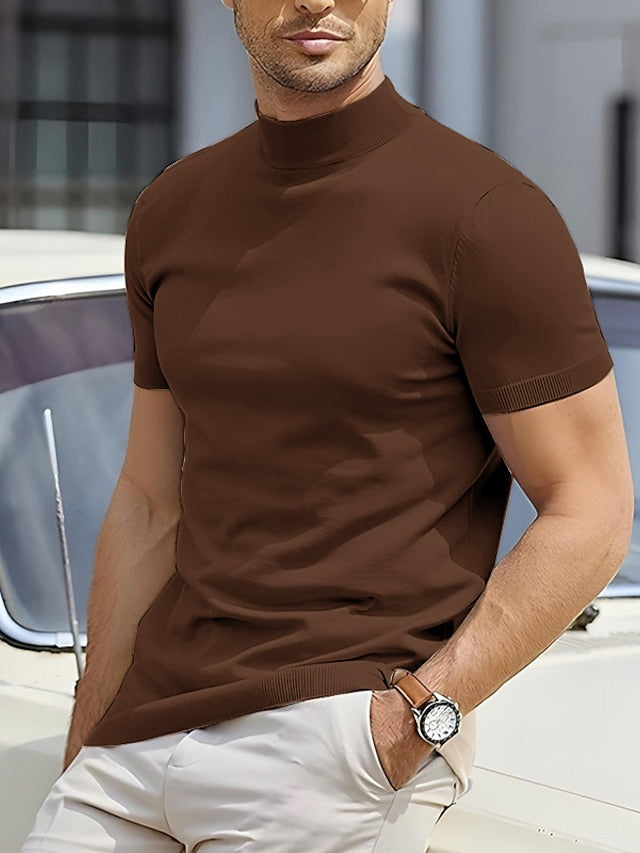 MEELANO Til Mænd Casual Modern Basic Turtleneck T-shirt Med Korte Ærmer Brun