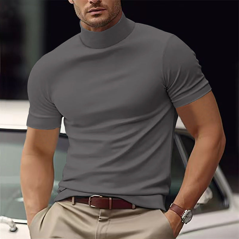 MEELANO Til Mænd Casual Modern Basic Turtleneck T-shirt Med Korte Ærmer Grå