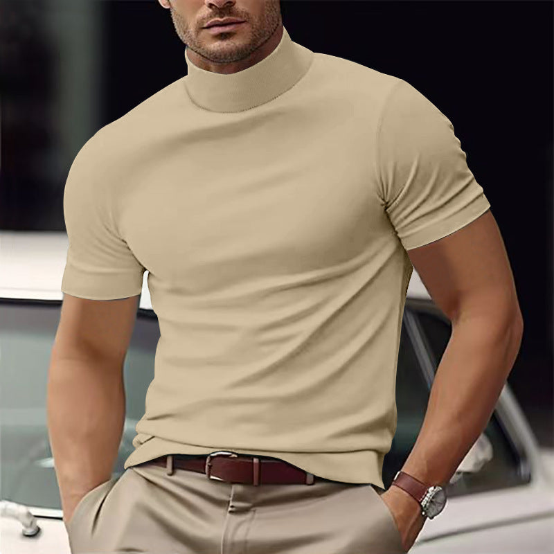 MEELANO Til Mænd Casual Modern Basic Turtleneck T-shirt Med Korte Ærmer Beige