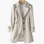 MEELANO Chāme | Dame Lang Trenchcoat - Elegant Efterårsfrakke med Bælte & Klassisk Krave Beige