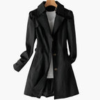 MEELANO Chāme | Dame Lang Trenchcoat - Elegant Efterårsfrakke med Bælte & Klassisk Krave Sort