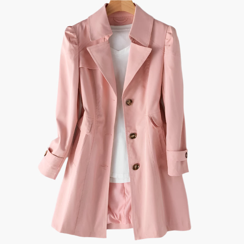 MEELANO Chāme | Dame Lang Trenchcoat - Elegant Efterårsfrakke med Bælte & Klassisk Krave Lyserød