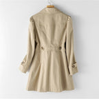 MEELANO Chāme | Dame Lang Trenchcoat - Elegant Efterårsfrakke med Bælte & Klassisk Krave
