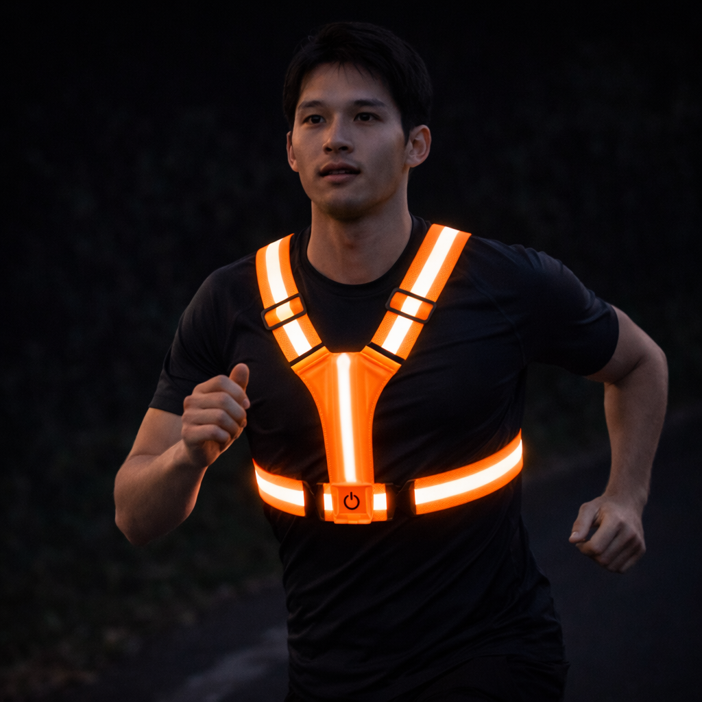 MEELANO LED Løbevest – Genopladelig Reflekterende Sikkerhedsvest med 360° Synlighed til Løb & Cykling, Unisex, 3 Farver Orange