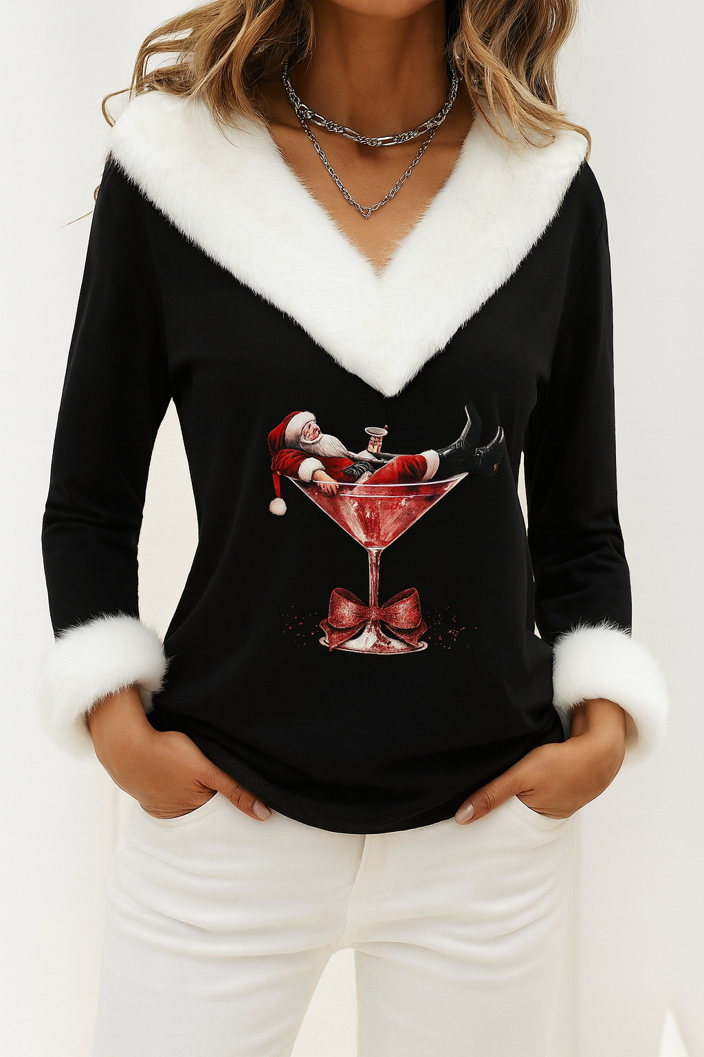 MEELANO Flōre | Plysssweater med Julemotiv Sort