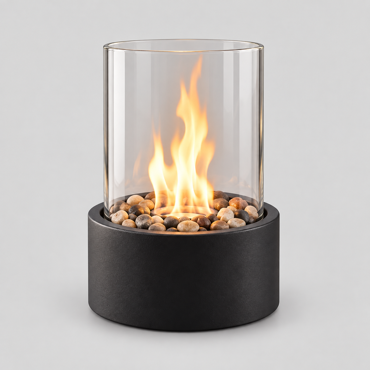 MEELANO Bordlampe til Terrasse – Trådløs Udendørs Lampe med Flammeeffekt, Genopladelig, Sort Aluminium, op til 15 Timer
