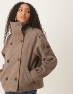 MEELANO Efterårsærtefrakke Uld Cropped Pea Coat Overdimensionerede Krave