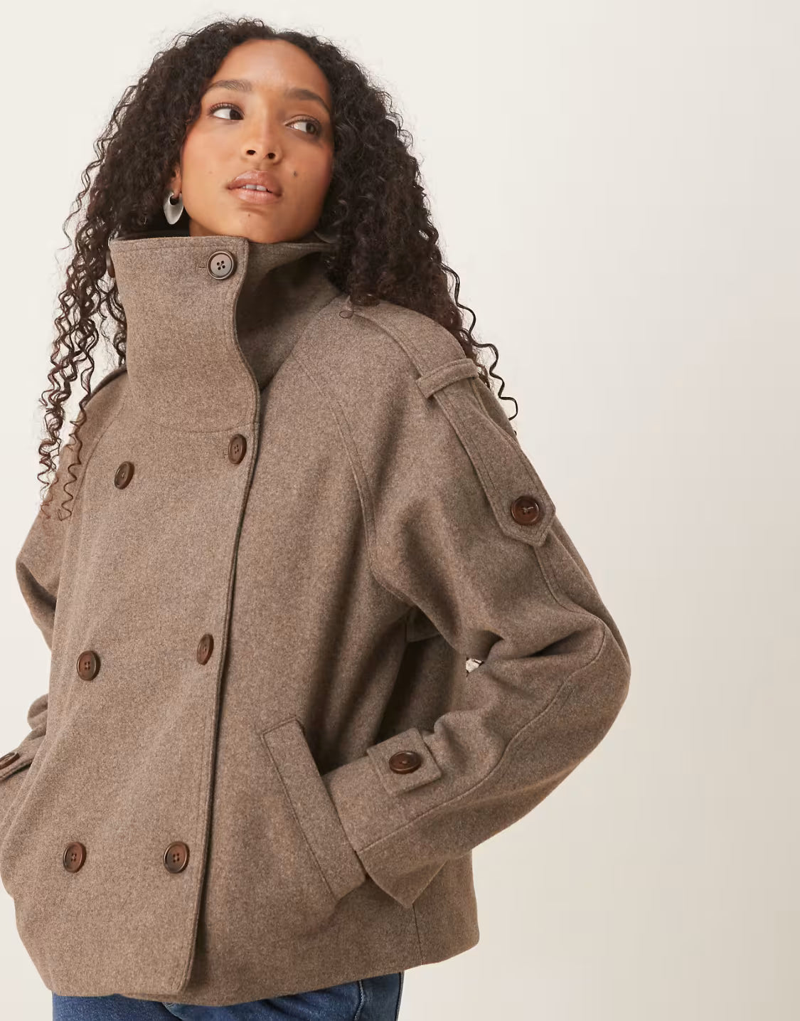MEELANO Efterårsærtefrakke Uld Cropped Pea Coat Overdimensionerede Krave