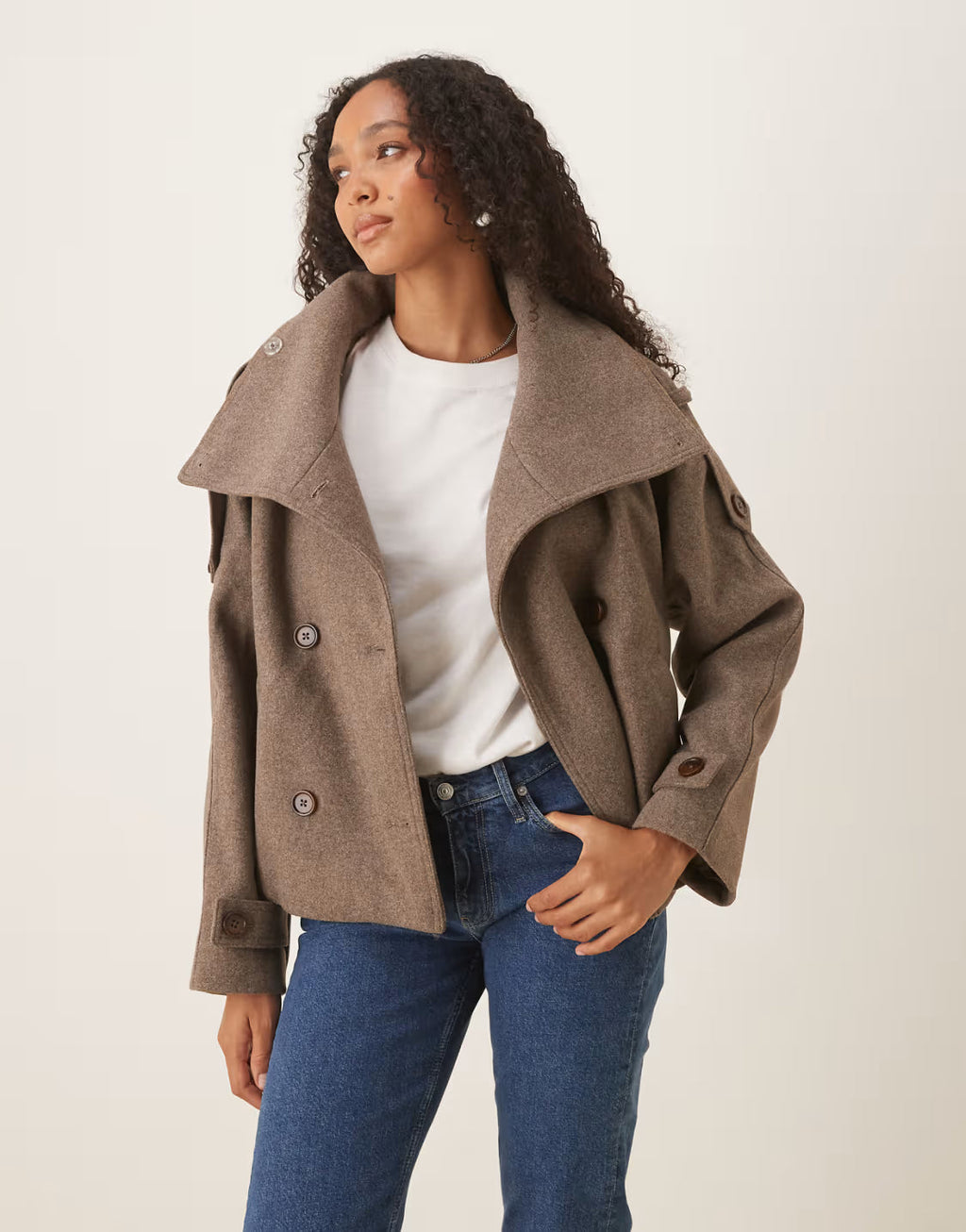 MEELANO Efterårsærtefrakke Uld Cropped Pea Coat Overdimensionerede Krave
