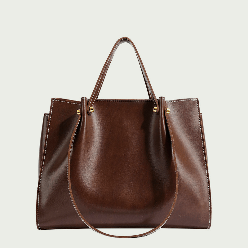 MEELANO Tasana | Dame Skuldertaske – Vegansk Læder, Håndlavet & Rummeligt Design Brun 32 x 13 x 25 cm