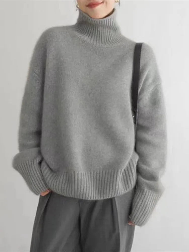 Inspire | Dame Glatstrikket Sweater - Langærmet Klassisk Striktrøje