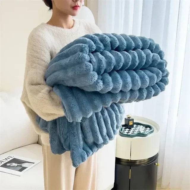 MEELANO Superblødt Plush Tæppe Til Kolde Aftener Og Komfort Nætter Blå