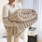 MEELANO Plysset Hyggeligt Fleece Tæppe Til Varme Og Komfort Beige
