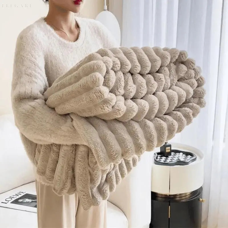 MEELANO Plysset Hyggeligt Fleece Tæppe Til Varme Og Komfort Beige
