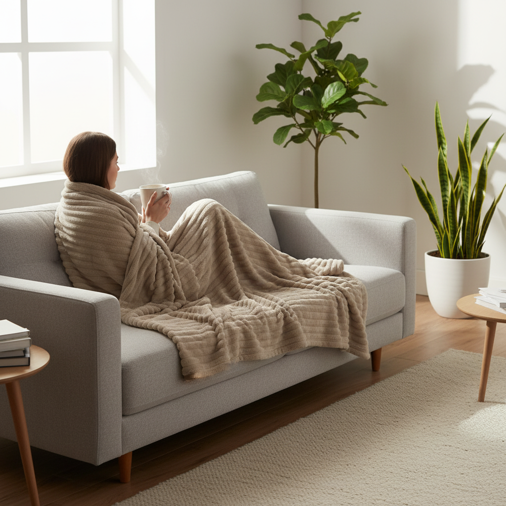 MEELANO ComfortCuddle | Plysset & Hyggeligt Fleece Tæppe