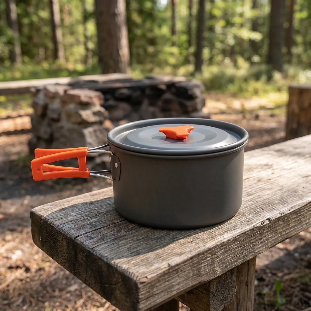MEELANO Kompakt Udendørs Kogesæt – Campingkogesæt med Gryde, Pande & Kedel, Stabelbart til Vandring & Trekking – TrekChef