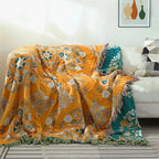 MEELANO Bomuldstæppe Med Boho Jacquard Og Alsidig Komfort Til Sofa Gul