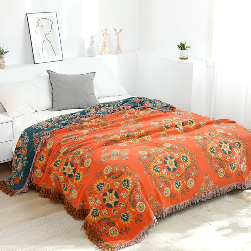 MEELANO Bomuldstæppe Med Boho Jacquard Og Alsidig Komfort Til Sofa