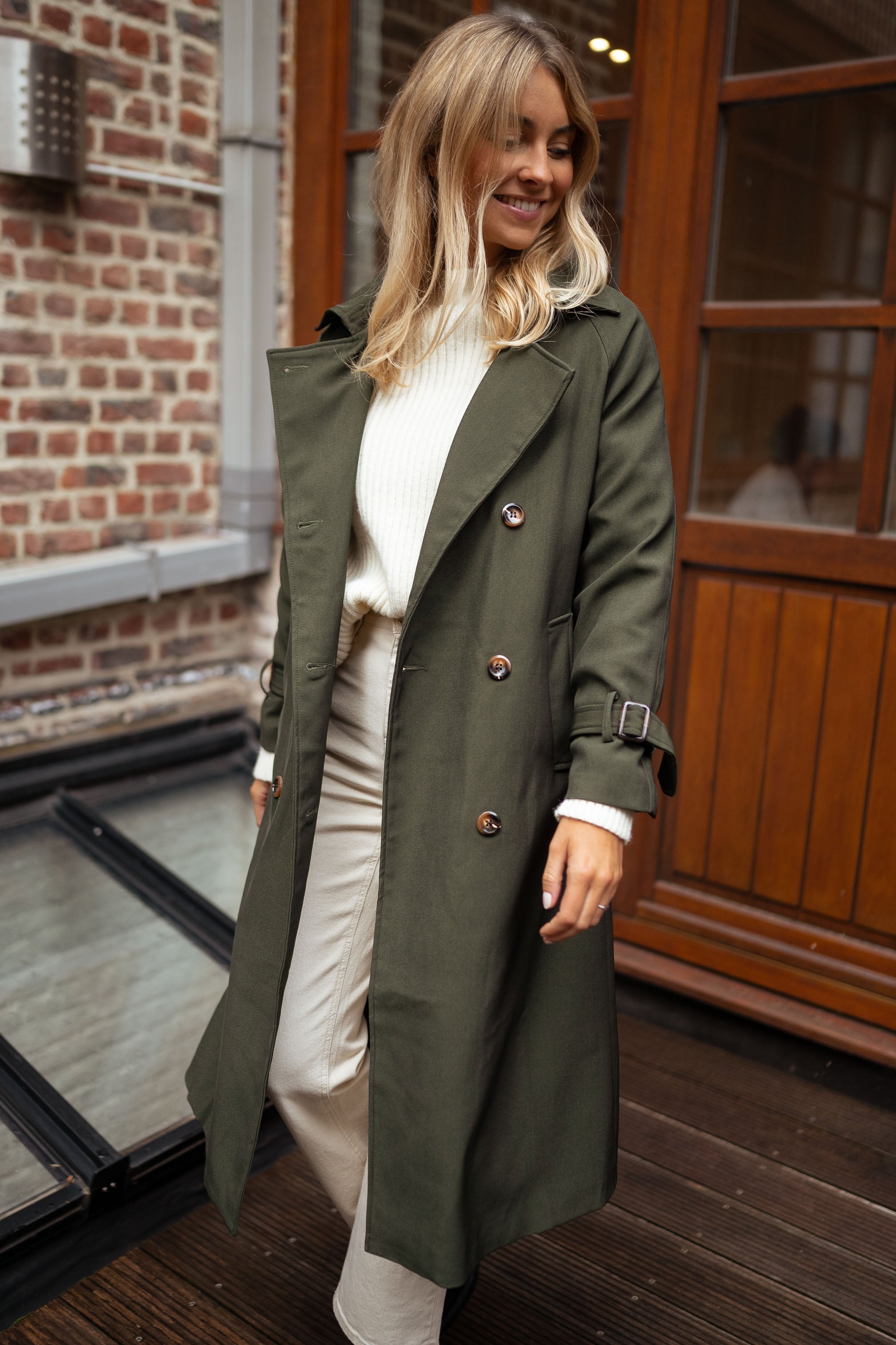 MEELANO Dame Elegant Trenchcoat Til Kvinder Forår Og Sommer Stilfuld Legergroen