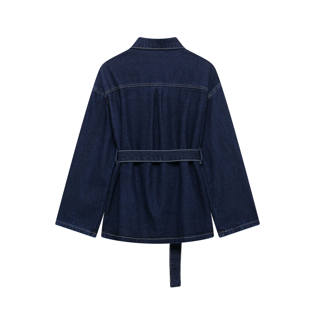 MEELANO Damemode 2-delt Denim Jakke Og Jeansbukser Sæt Med Bælte Og Vintage Lynlås