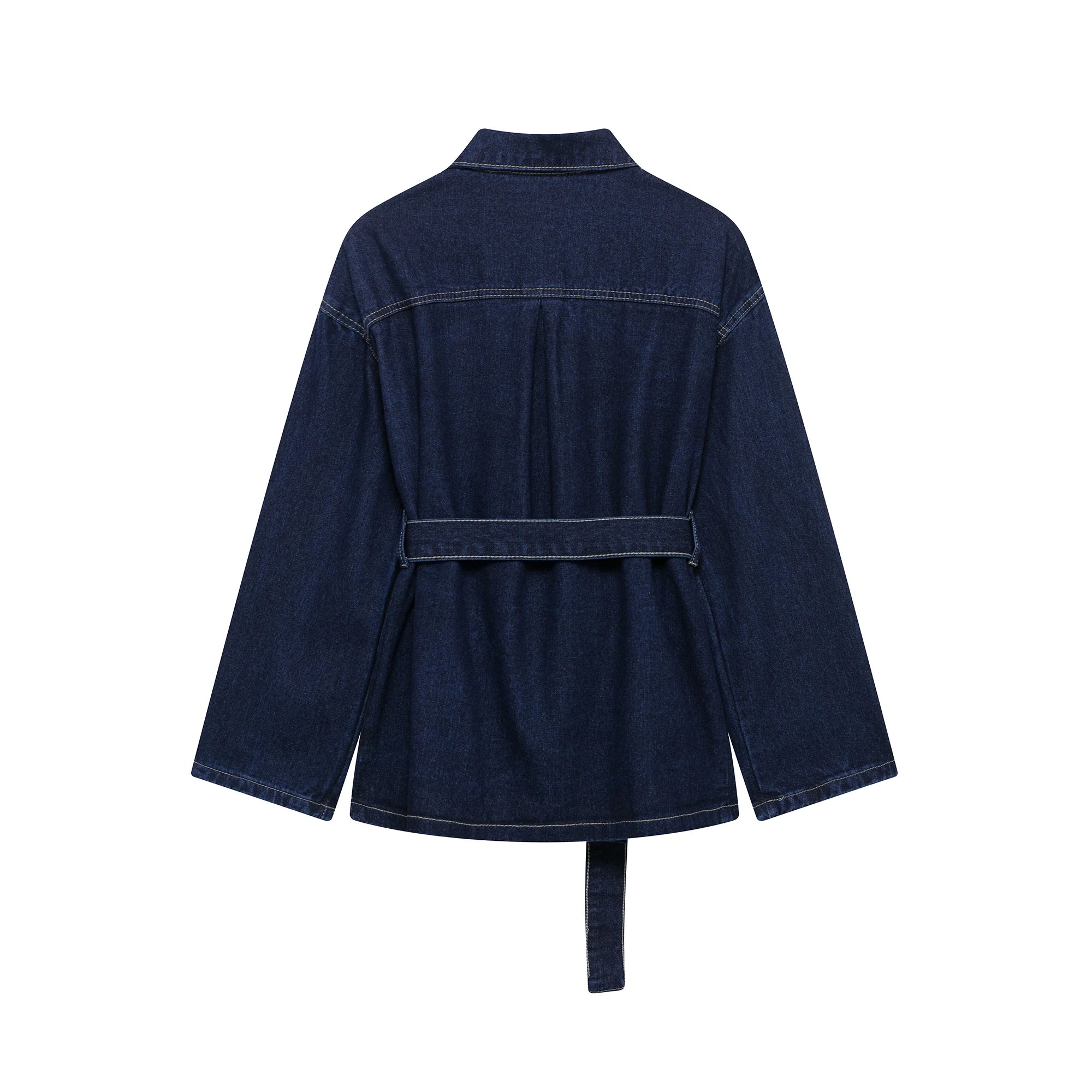 MEELANO Damemode 2-delt Denim Jakke Og Jeansbukser Sæt Med Bælte Og Vintage Lynlås