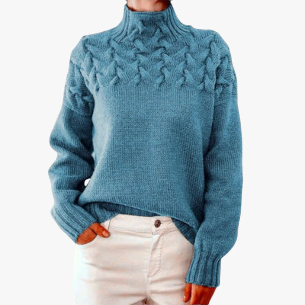 Pamelo | Dame Kabelstrik Trøje med Høj Hals - Varm Rullekrave Sweater i Grovstrik
