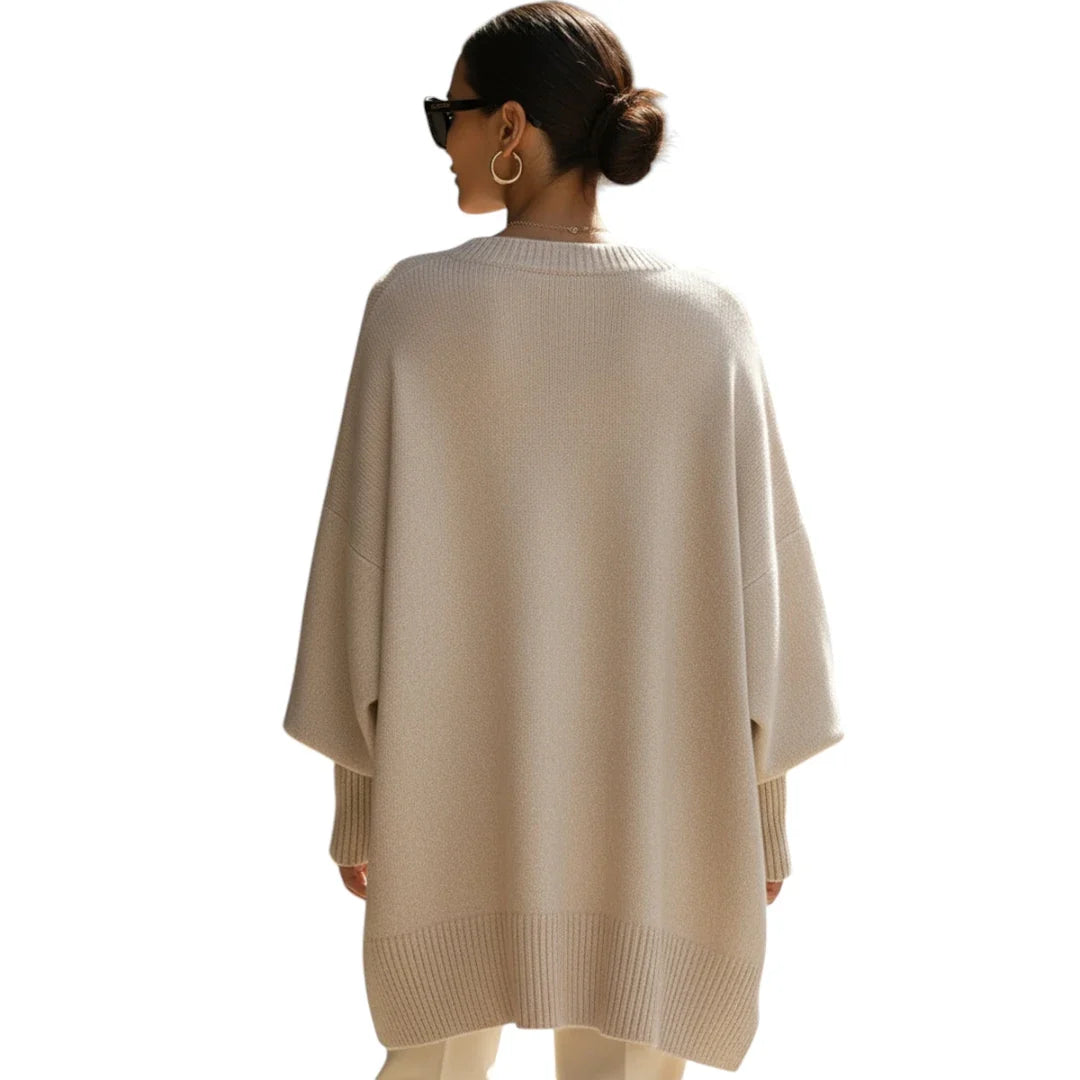 Sephira | Dame Oversize Striktrøje med Ballonærmer - Løstsiddende Pullover med Ribkant