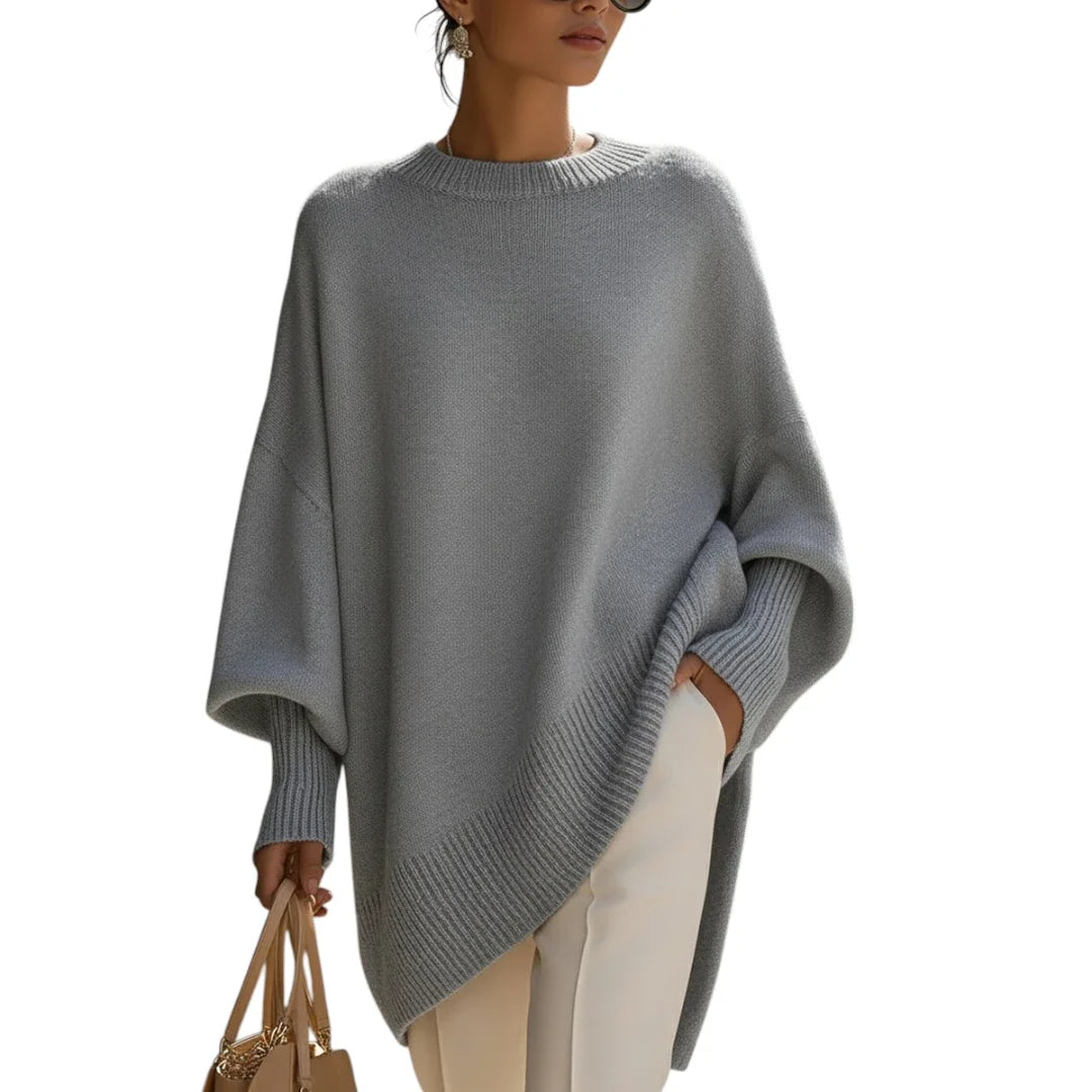 Sephira | Dame Oversize Striktrøje med Ballonærmer - Løstsiddende Pullover med Ribkant