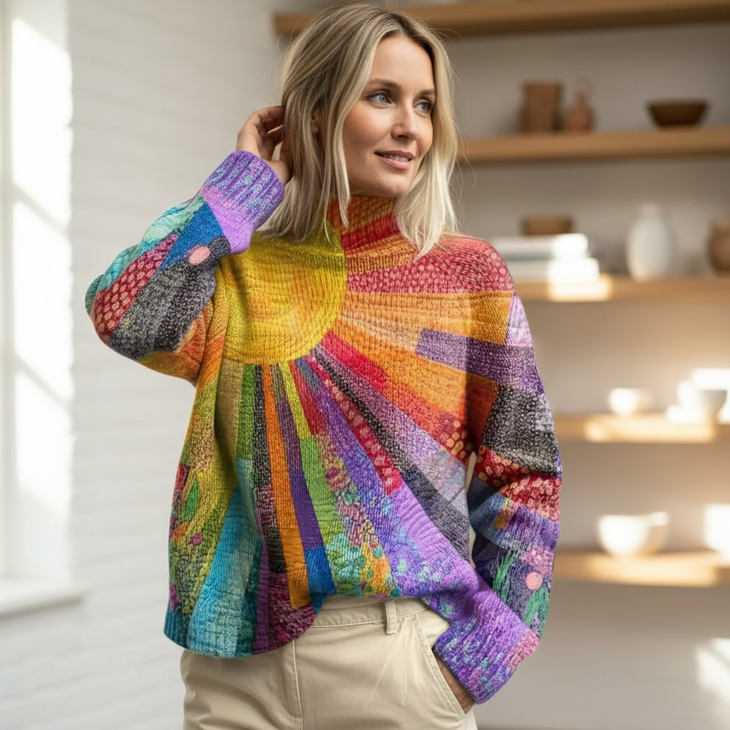 Isana | Dame Oversize Sweater med Rullekrave og Solmønster