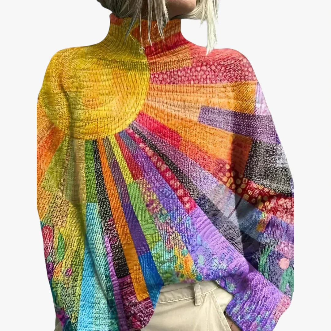 Isana | Dame Oversize Sweater med Rullekrave og Solmønster