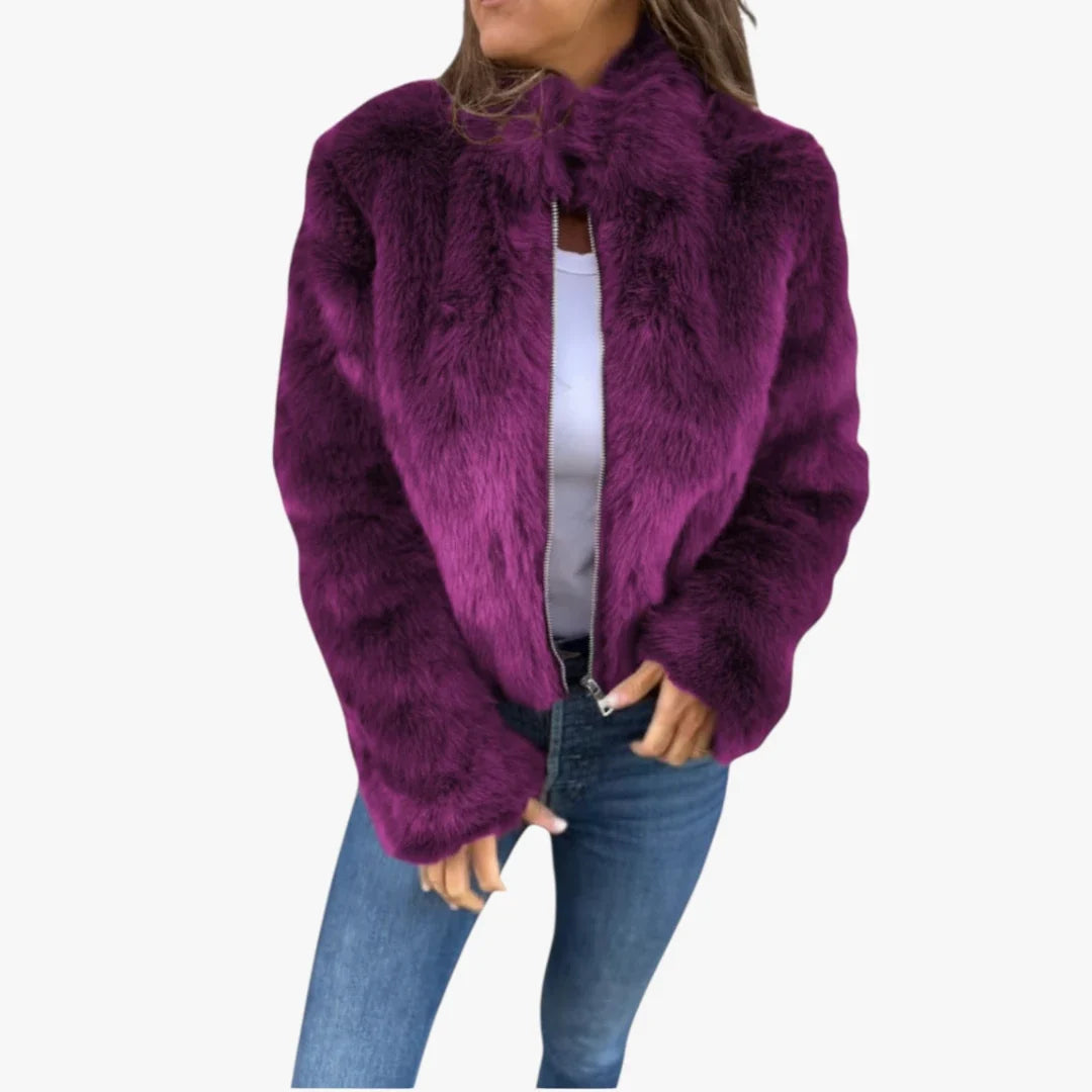 Solis | Dame Varm Pelsjakke med For - Blød Faux Fur Jakke & Foret Vinterjakke