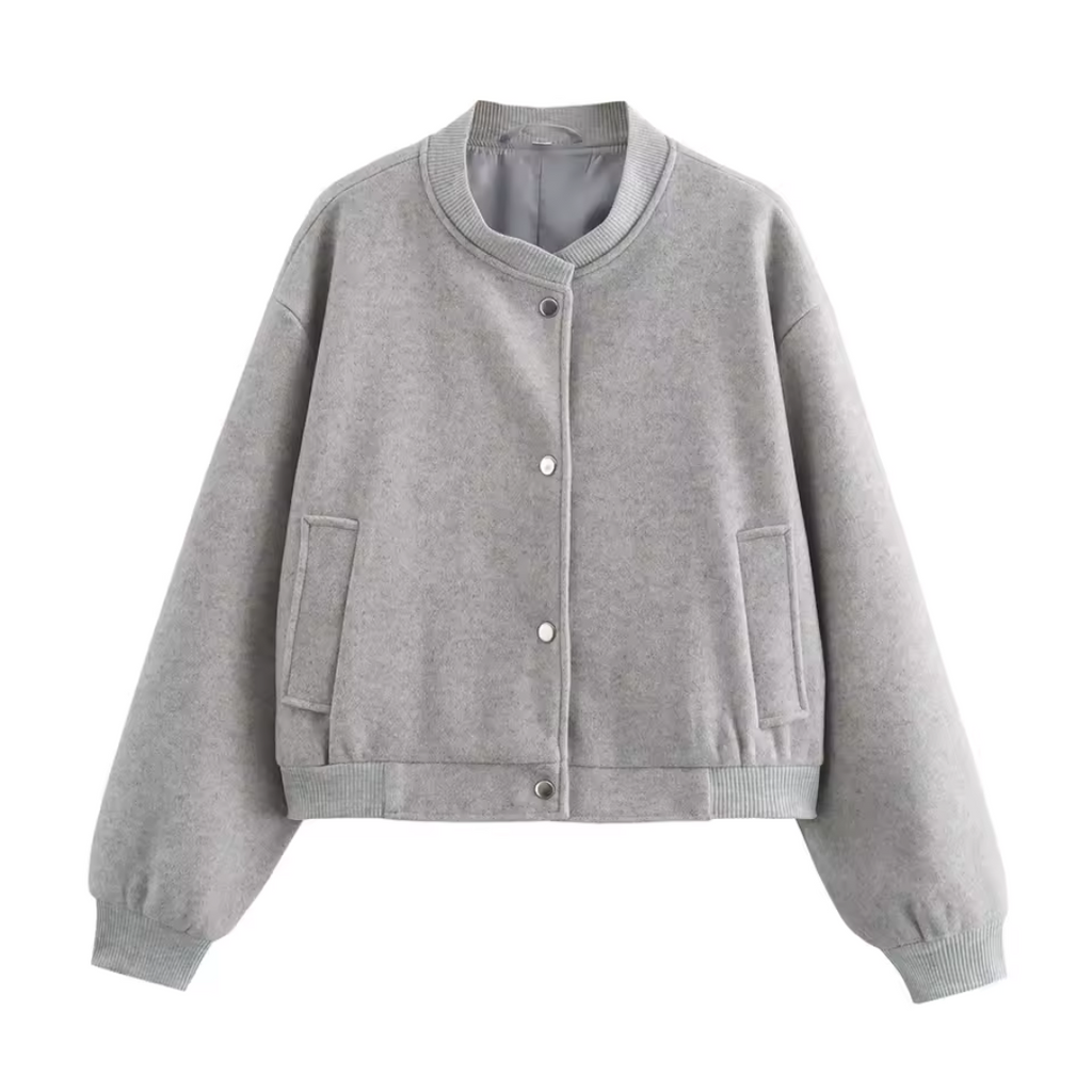 MEELANO Flōre | Dame Cropped Bomberjakke - Button Down grå