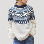 MEELANO Dame Fair Isle Grovstrikket Oversized Trøje Til Kølige Dage Beige
