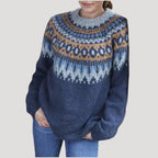MEELANO Dame Fair Isle Grovstrikket Oversized Trøje Til Kølige Dage Marineblå