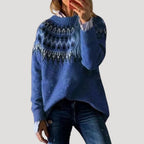 MEELANO Dame Fair Isle Grovstrikket Oversized Trøje Til Kølige Dage Blå