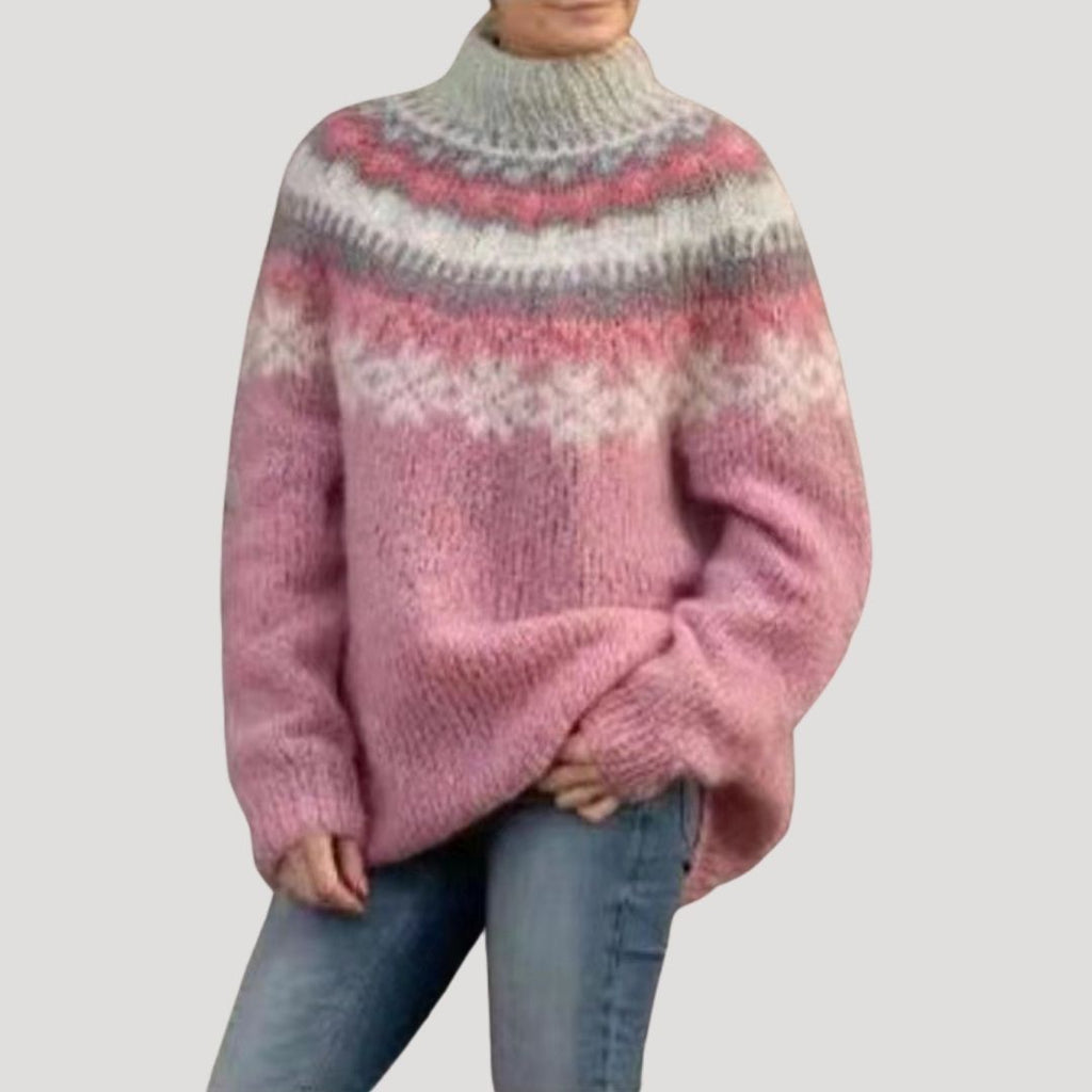 MEELANO Dame Fair Isle Grovstrikket Oversized Trøje Til Kølige Dage Lyserød