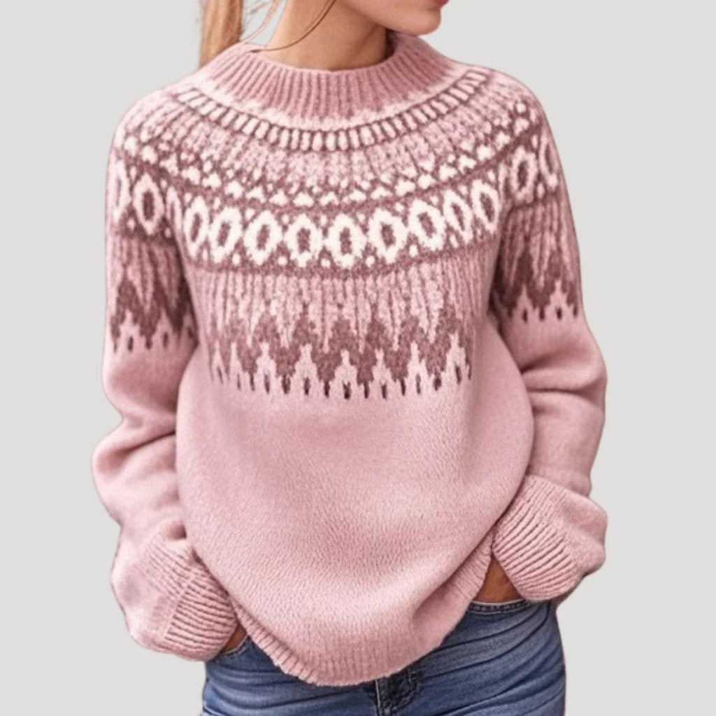 MEELANO Dame Fair Isle Grovstrikket Oversized Trøje Til Kølige Dage Lyserød_2