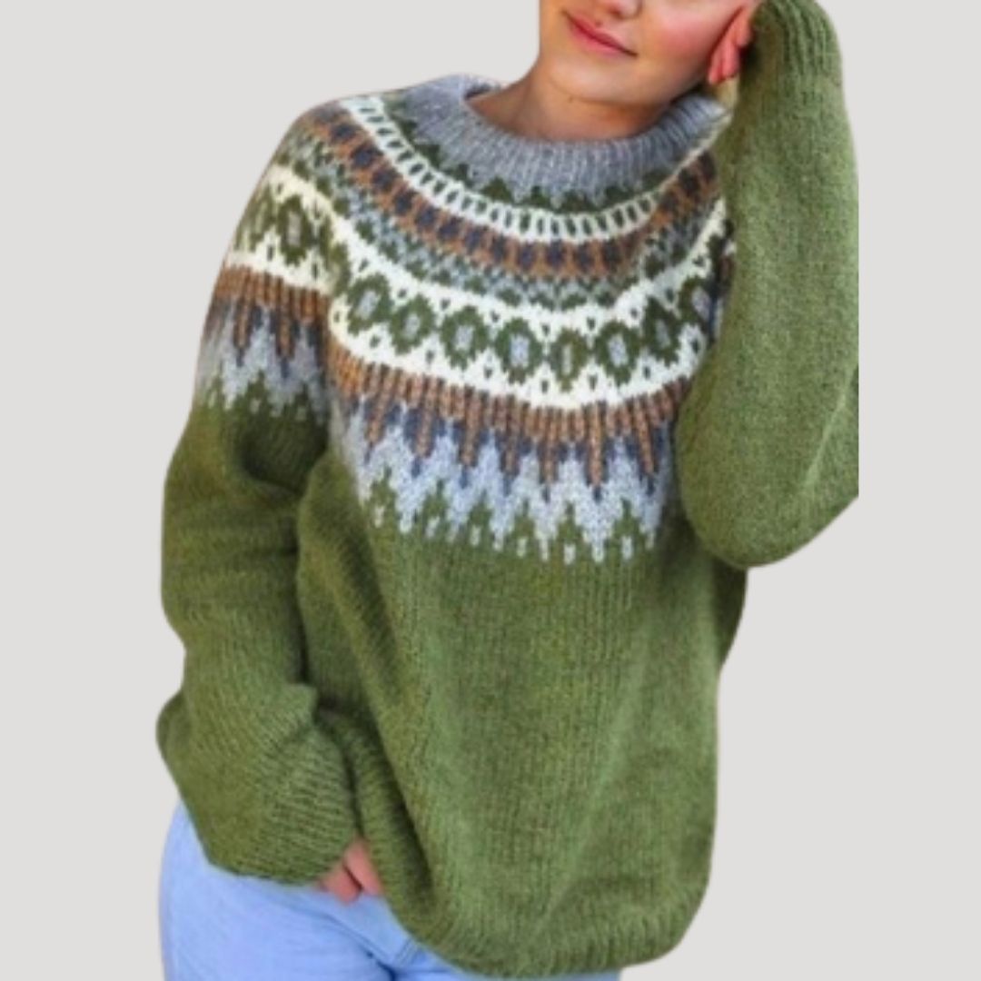 MEELANO Dame Fair Isle Grovstrikket Oversized Trøje Til Kølige Dage Grøn