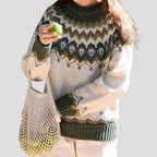 MEELANO Dame Fair Isle Grovstrikket Oversized Trøje Til Kølige Dage Lysegrøn