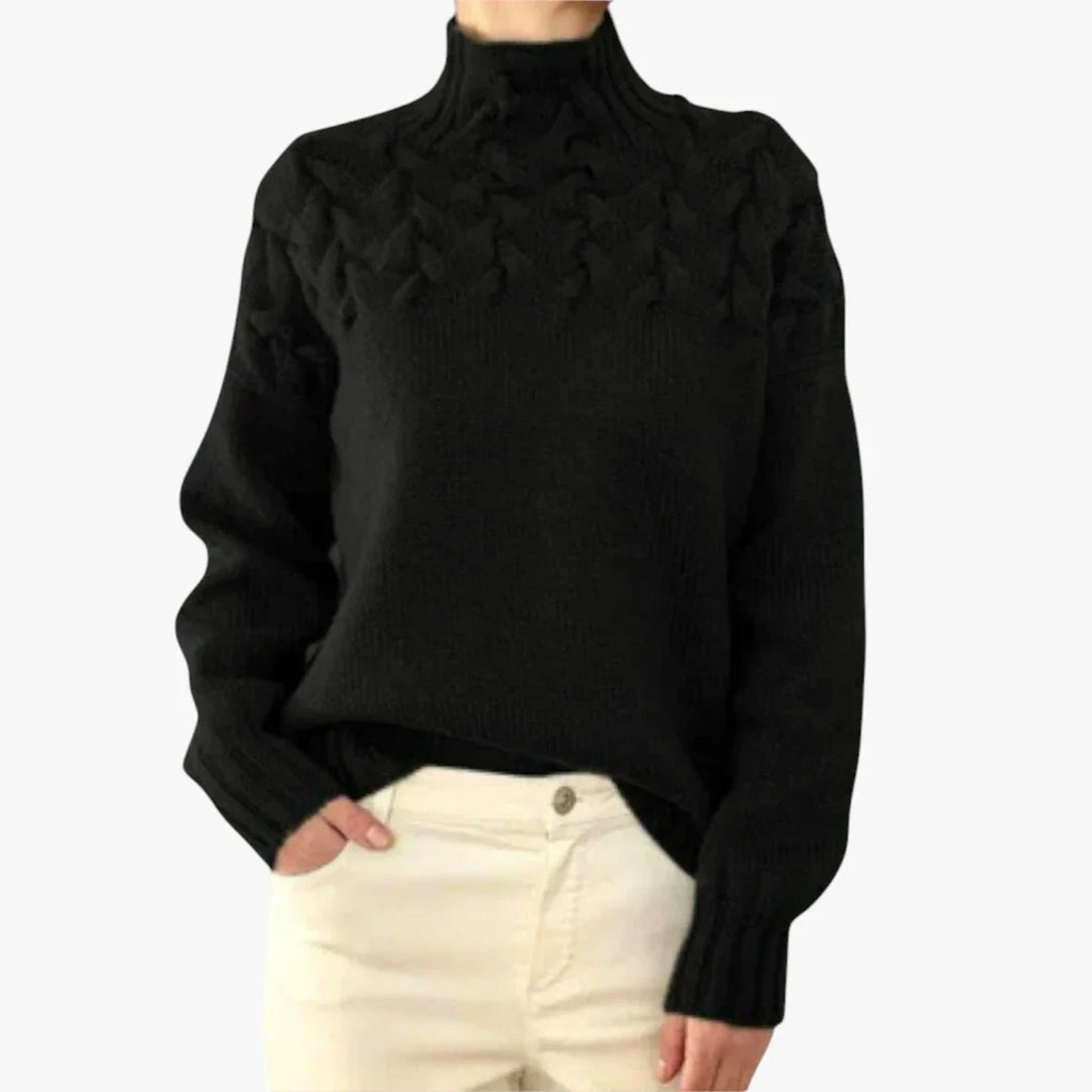 Pamelo | Dame Kabelstrik Trøje med Høj Hals - Varm Rullekrave Sweater i Grovstrik