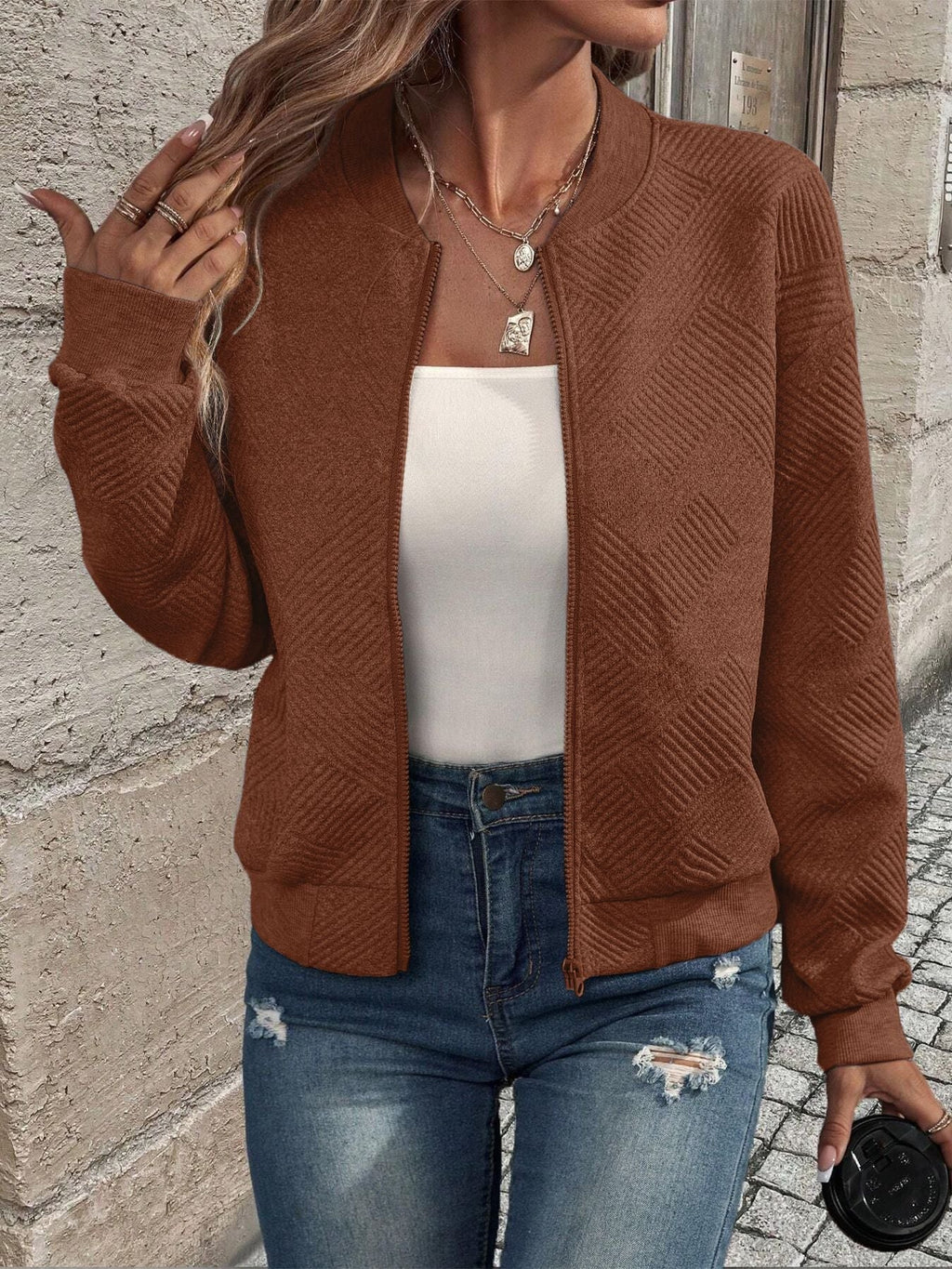 MEELANO Dolce | Dame Bomberjakke – Klassisk Lynlås-Design, Casual Urban-Stil & Komfortabel Pasform brun