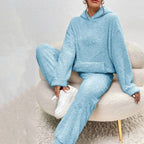 MEELANO Dame Fleece Loungewear-Sæt Hyggelig Vinterdage Med Elastik i Taljen Blå