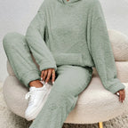 MEELANO Dame Fleece Loungewear-Sæt Hyggelig Vinterdage Med Elastik i Taljen Grøn