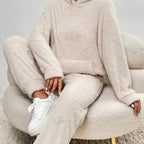 MEELANO Dame Fleece Loungewear-Sæt Hyggelig Vinterdage Med Elastik i Taljen Beige