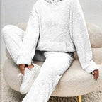 MEELANO Dame Fleece Loungewear-Sæt Hyggelig Vinterdage Med Elastik i Taljen Hvid