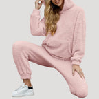 MEELANO Dame Fleece Loungewear-Sæt Hyggelig Vinterdage Med Elastik i Taljen Lyserød