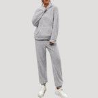 MEELANO Dame Fleece Loungewear-Sæt Hyggelig Vinterdage Med Elastik i Taljen Grå