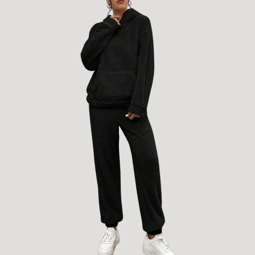 MEELANO Dame Fleece Loungewear-Sæt Hyggelig Vinterdage Med Elastik i Taljen